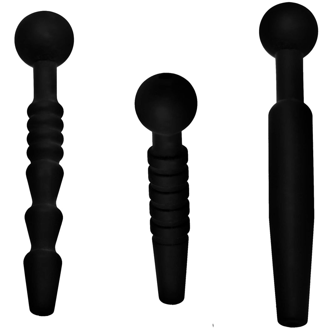 Master Series Dark Rods 3 Piece Silicone Penis Plug Set, Black, 3.55 Length x 45 Diameter (AE840)