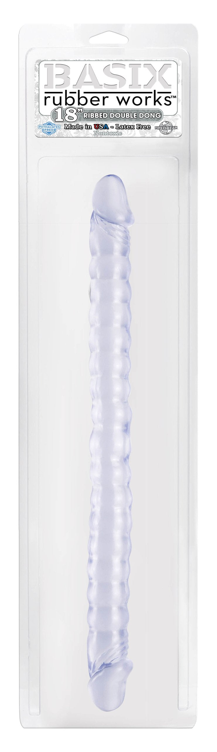 Basix 18-Inch Ribbed Double Dong, Clear