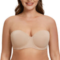 MELENECA Womens Strapless Bra for Large Bust Back Smoothing Plus Size with Underwire Beige 34D