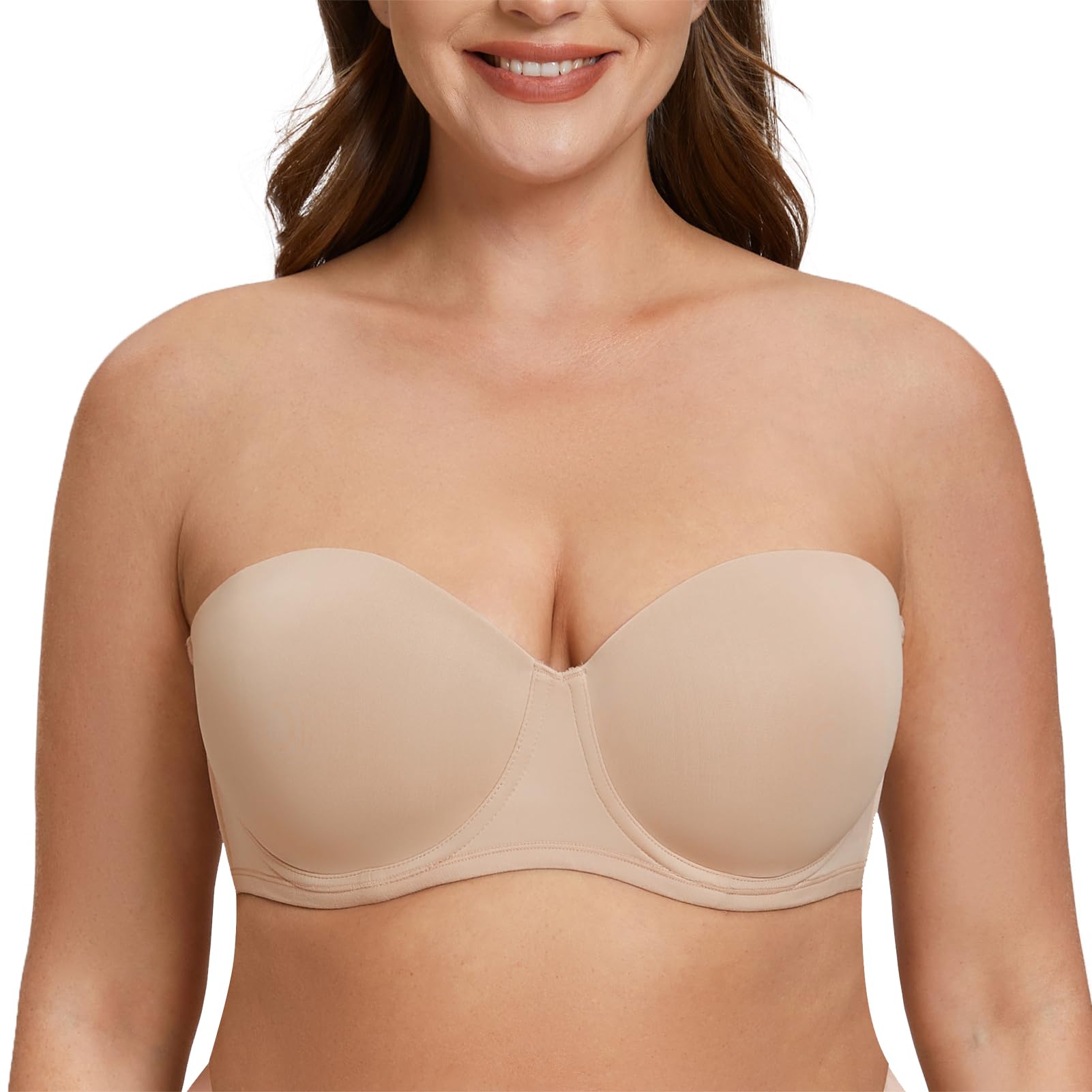 MELENECA Womens Strapless Bra for Large Bust Back Smoothing Plus Size with Underwire Beige 34D