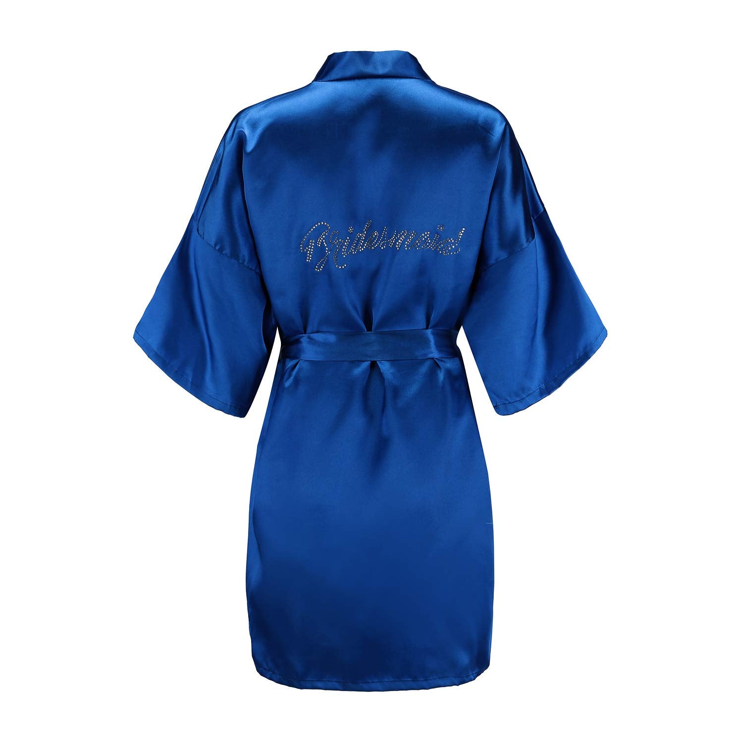 EPLAZA Womens One Size Silver Rhinestones Bride Bridesmaid Short Satin Robes Wedding Party Getting Ready (Sapphire, Bridesmaid)