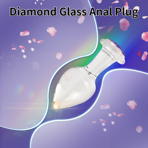 Crystal Glass Anal Plug with Luxury Jewelry Butt Plug Fetish Anus Stimulation Unisex Adult Anal Sex Toy (Purple, M)