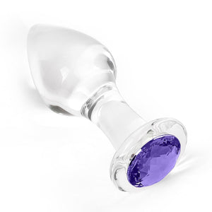 Crystal Glass Anal Plug with Luxury Jewelry Butt Plug Fetish Anus Stimulation Unisex Adult Anal Sex Toy (Purple, M)