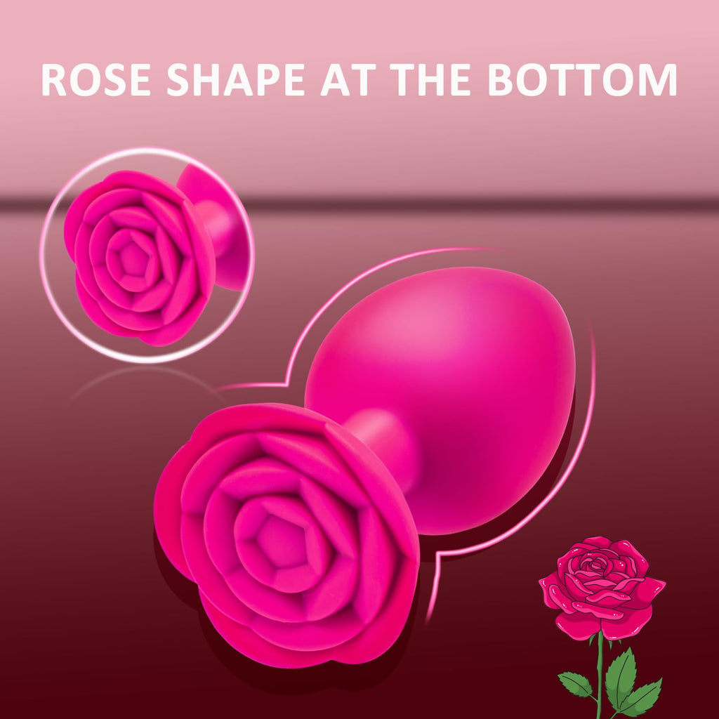 Anal Butt Plug Rose Sex Toy, 3Pcs Silicone Anal Plugs Training Set,Training Set with Flared Base Prostate Sex Toys for Beginners