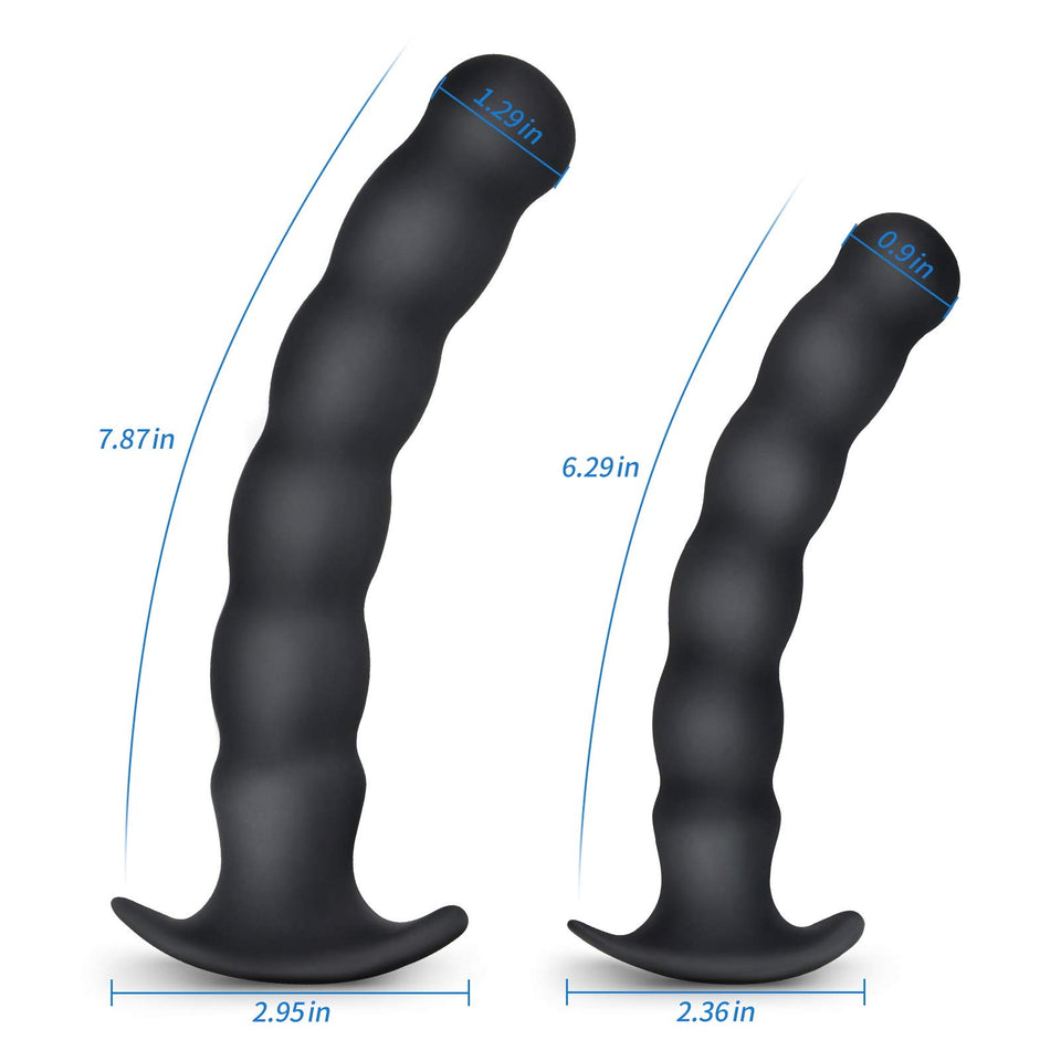 Anal Plug Trainer Kit, Pack of 2 Silicone Butt Plug Training Set Thread Anal Beads with Narrow Flared Base Adult Sex Toy for Men