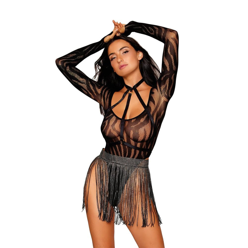 Swirl Knit Teddy & Harness Set Black O/S