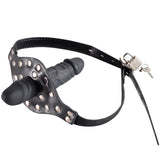 Double-Cock Dildo Penis Mouth Gag Plug, Padlock Ball Gag,Adjustable Bondage Leather Strap,BDSM Sex Toys for Man Women Couple,7.4