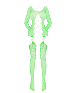Magic Silk Seamless Fishnet Gartered Catsuit Lime OS