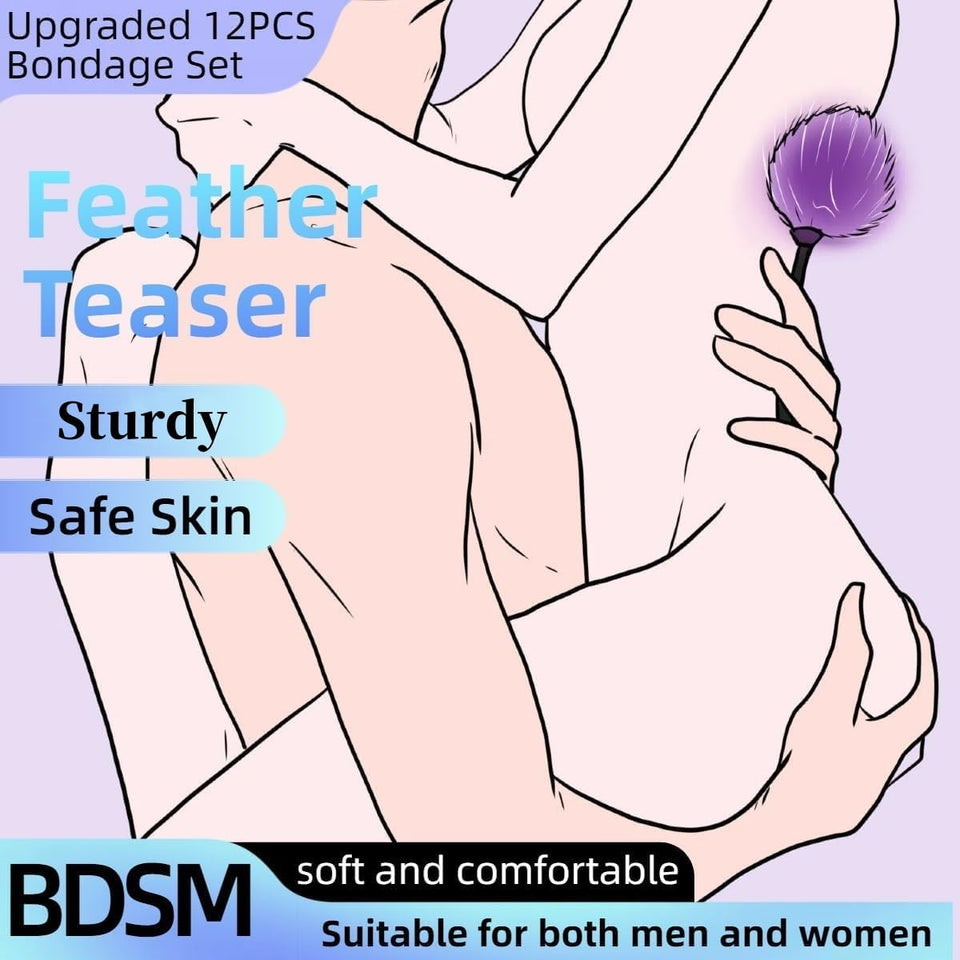 BDSM Bondage Restraint Kits 12PCS Sets Sex Toys Handcuffs Ankle Collar Cuffs Blindfold Feather Tickler Ball Gag Anal Plug SM Gam