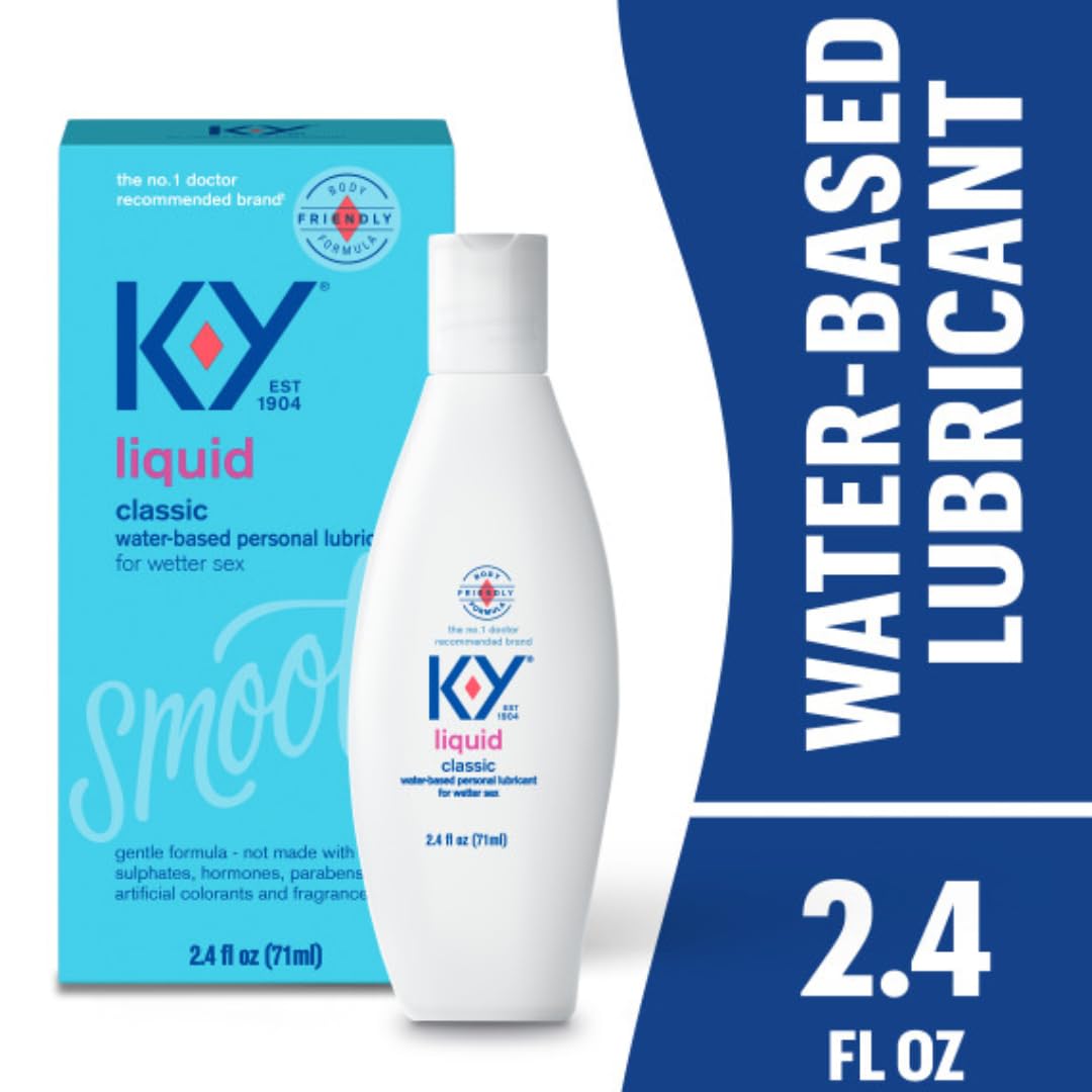 K-Y Liquid Classic Water-Based Body Friendly Formula 2.4 Fl Oz Personal Lubricant for Wetter Sex for Men, Women and Couples & Sa