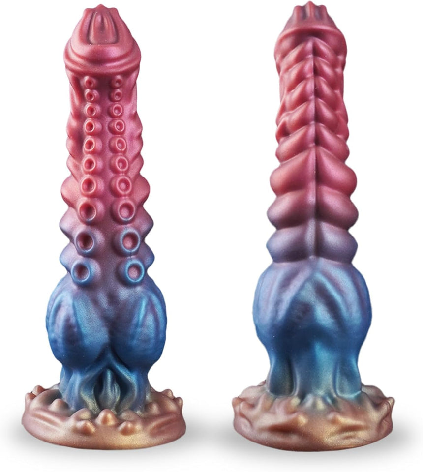 9.7in Huge Fantasy Monster Tentacle Dildo, Large Dragon Horse Thick Anal Knot Giant Big Dog Alien Silicone Knotted Dildo with Su