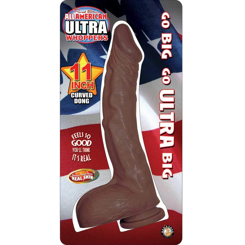 Nasstoys All American Ultra Whoopers Dong, Brown, Curved, 11 Inch