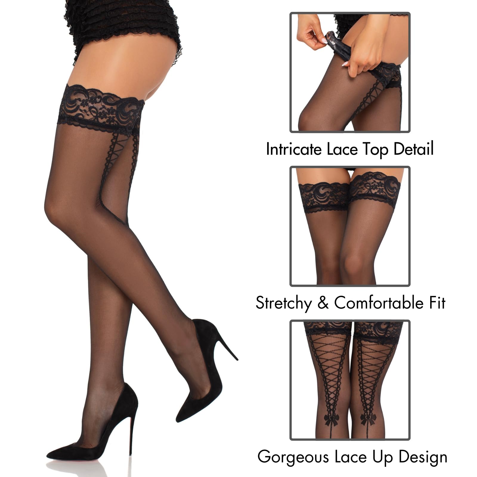 Stay up lace top sheer thigh h