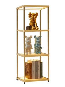 Manbur Display Shelf With Dimmable Led Floor Lamp, Display Cabinet With Glass Bookcase, Home Decor, Bedroom Decor, Bookshelf Wit