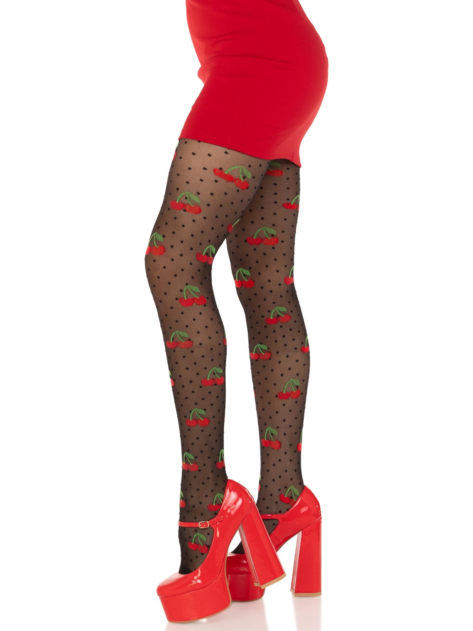 Spandex sheer polka dot cherry tights.