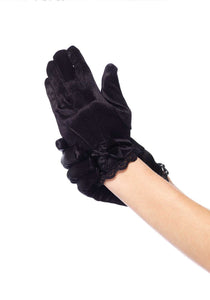 Lace Trimmed Satin Gloves With Bow Accent Medium Black