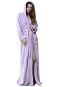 Flygo Womens Fuzzy Plush Long Hooded Robe Full Length Flannel Fleece Bathrobe Warm Housecoat(Lilac-L)