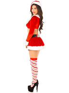 4 Pc Hoho Hottie, Includes Velvet Crop Top With Faux Fur Trim, Mini Skirt, Belt, And Santa Hat