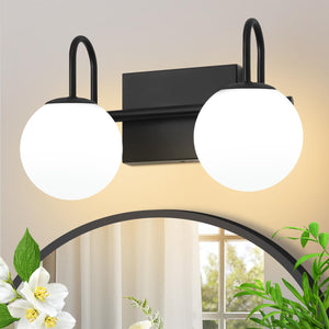 2-Light Bathroom Vanity Light, Modern Bathroom Light Fixtures Over Mirror, Mid Century Vanity Light Fixtures With Milk White Glo