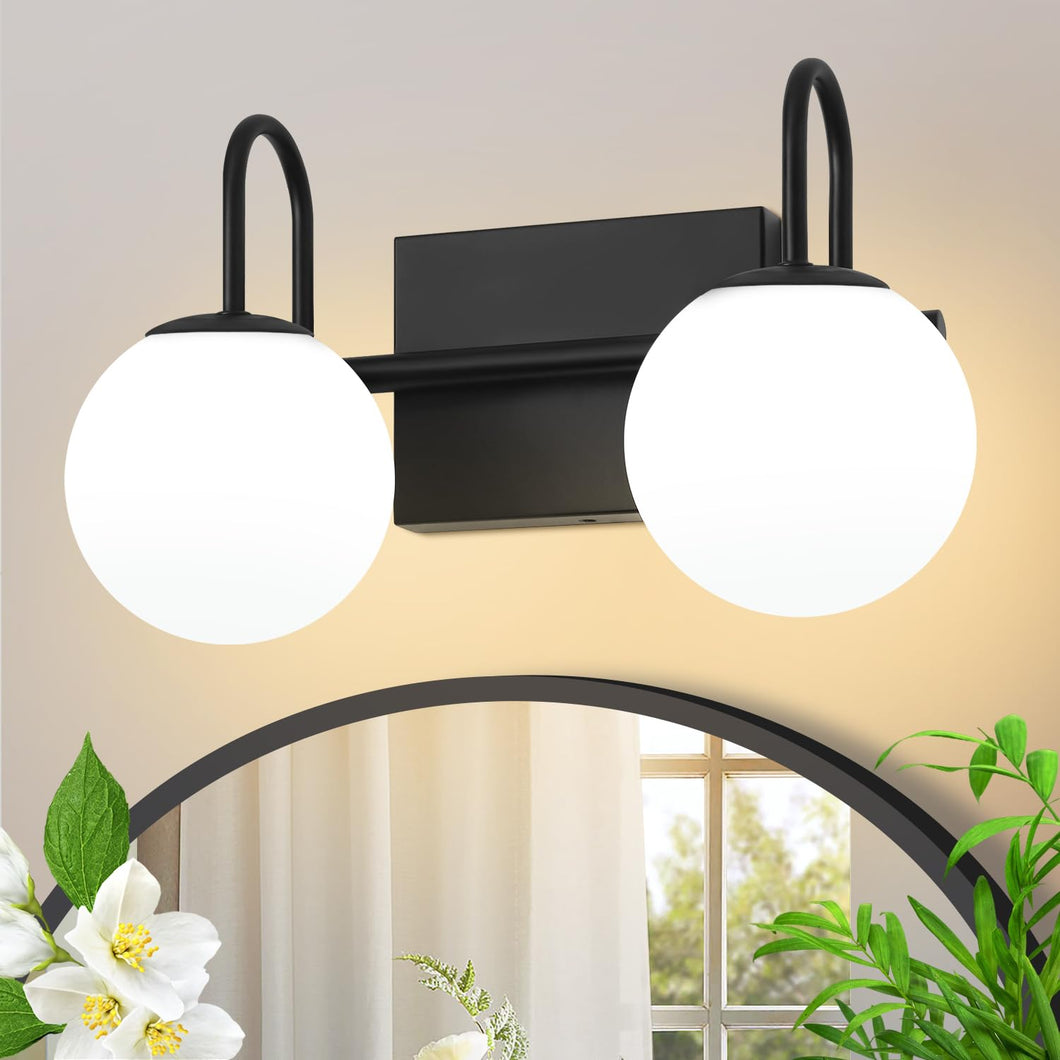 2-Light Bathroom Vanity Light, Modern Bathroom Light Fixtures Over Mirror, Mid Century Vanity Light Fixtures With Milk White Glo