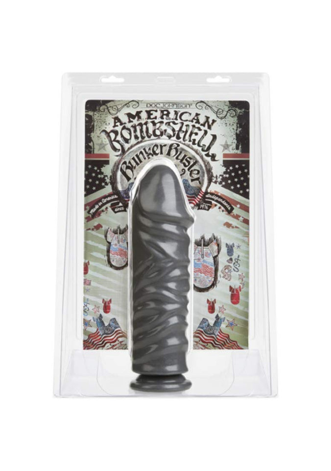 Doc Johnson American Bombshell - Bunker Buster - Dildo Or Butt Plug With Suction Cup - Gunmetal Grey