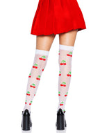 Spandex sheer polka dot cherry thigh highs.