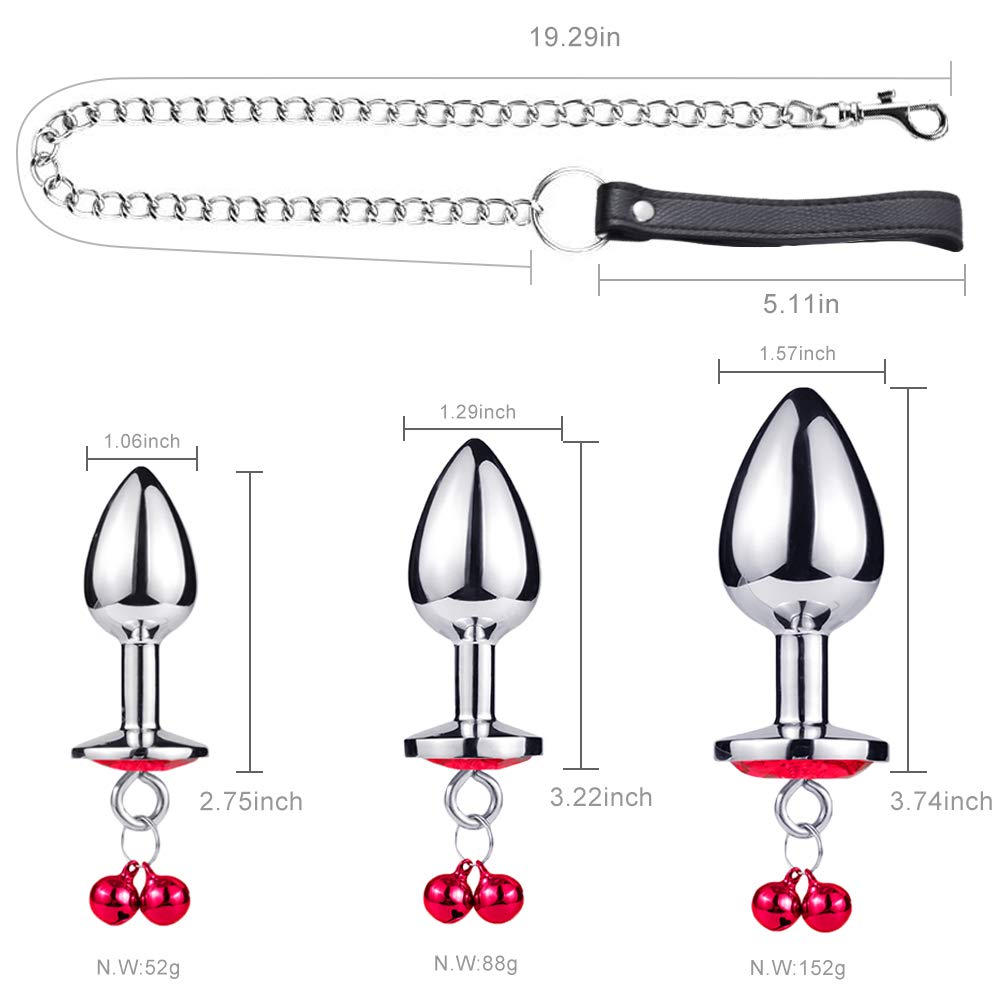 Anal Plug Trainer Kit, 3 PCS Metal Anal Butt Plugs, Jewelry Anal Trainer Sex Toys with Bell and Traction Chain for Beginners Adv