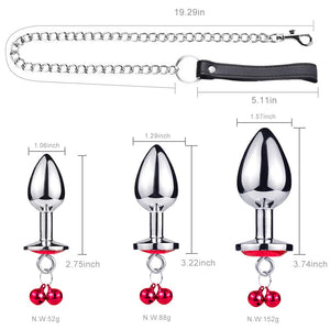 Anal Plug Trainer Kit, 3 PCS Metal Anal Butt Plugs, Jewelry Anal Trainer Sex Toys with Bell and Traction Chain for Beginners Adv