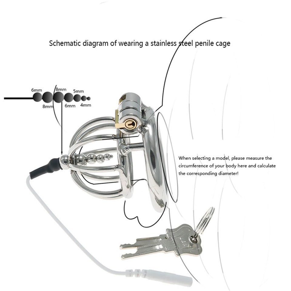 Electric Shock Chastity Lock with Bead Chastity Cage Metal Anal Plug Combination Electric Shock Set Sex Toy(B,L)