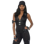 7Pc.Deluxe Swat Commander,Catsuit,Vest, Belt, Arm Strap,Garters,Walkie Talkie And Hat Small Black