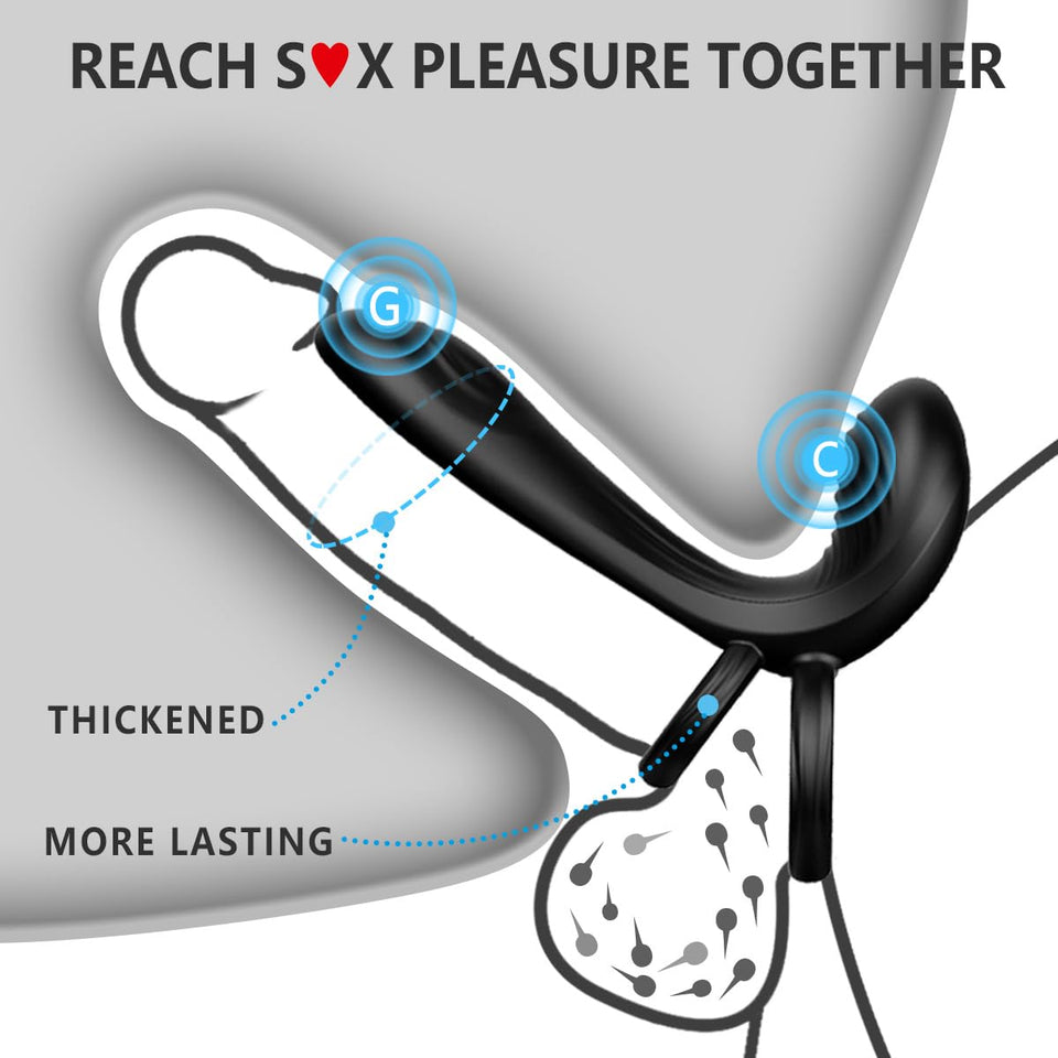Couple Vibrator With Dual Penis Ring, 10 Vibrating Mode G-Spot And Clitor Simulator 3 In 1 Vibrator Rechargeable Waterproof Adult Sex Toy With Remote Control For Couple