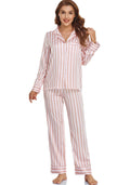 Serenedelicacy Womens Satin Pajama Set Long Sleeve Button Down Sleepwear 2-Piece Striped Silky Pj Set (X-Small, Rose Smoke/Pale