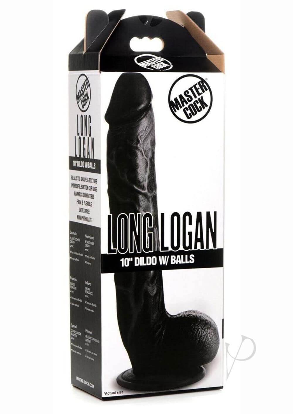 Master Cock Long Logan Black 10 Inch Life Like Dildo with Balls for Women | Powerful Suction Cup Base & Harness Compatible | Lar