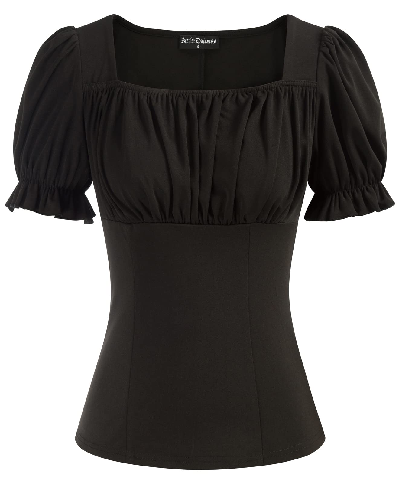 Women Vintage Tops Ruched Bust Pirate Renaissance Peasant Shirts Work Blosue Black S