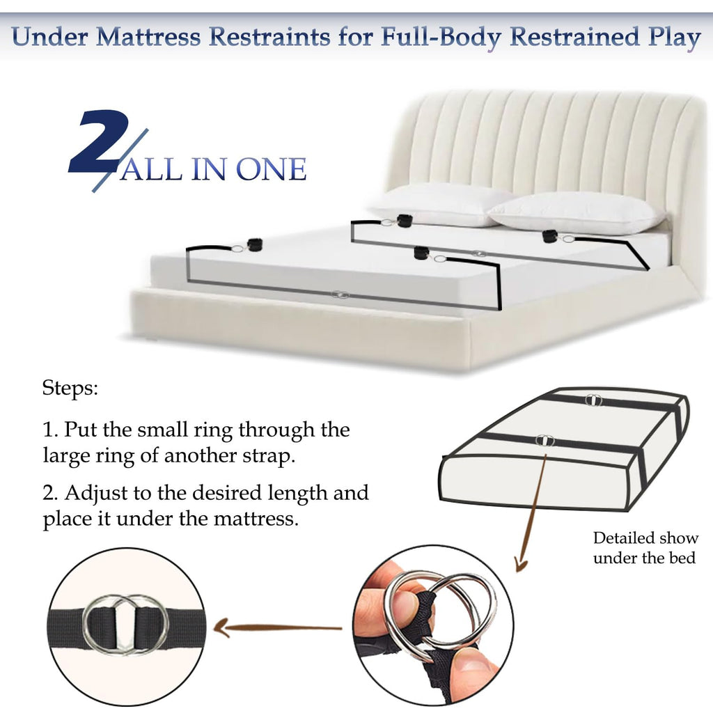 Sex Bondage Restraints BDSM Toys, Selver Versatile Bed Restraints Couple Sex Toys with 4 Separate Straps, Bondage Cuffs, Blindfo