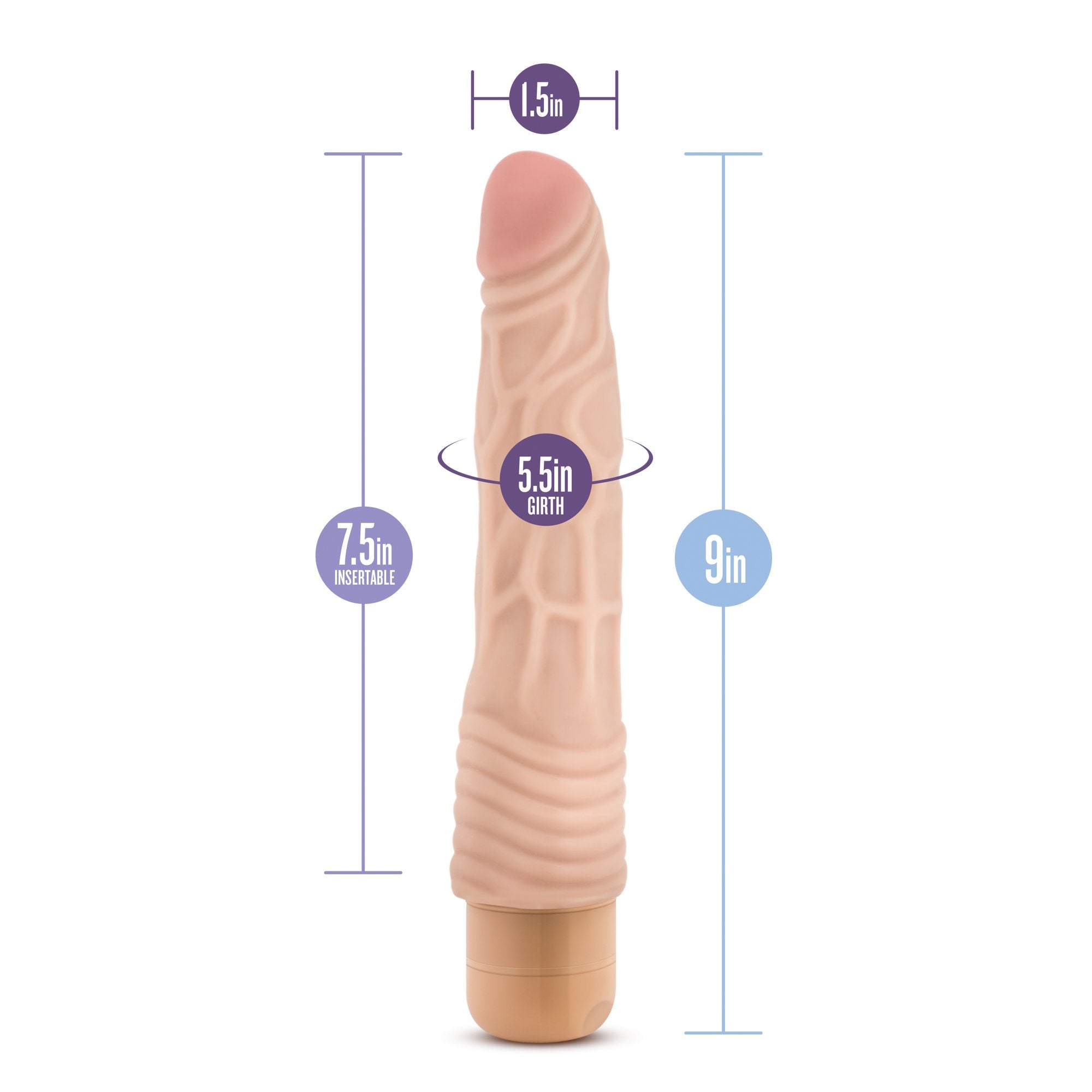 Blush Dr Skin Vibe 2 - Feels Real Realistic 9 Inch Long Vibrating Dildo - 1.5 In. Width - Ipx7 Waterproof - Soft Body Safe - Mul