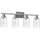 Ascher 4-Light 29.3'' Wall Sconces, Modern Vanity Light Fixture With Clear Glass Shade, Brushed Nickel Wall Light For Mirror Bed