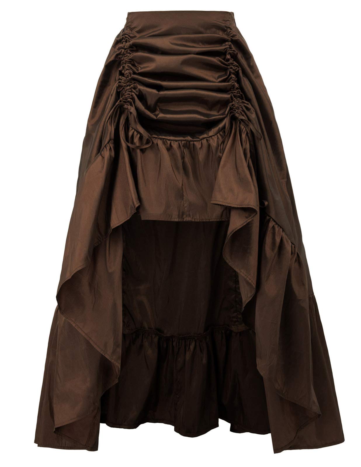 Scarlet Darkness Renaissance Skirt Women Victorian High-Low Skirts Steampunk Pirate Costume Brown M