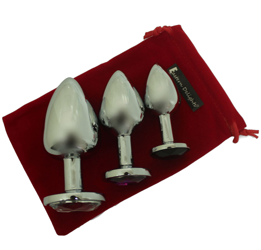 Eastern Delights 3 pcs Steel Attractive Butt Plug Anal BDSM Jewelry, 3 Size Same Color