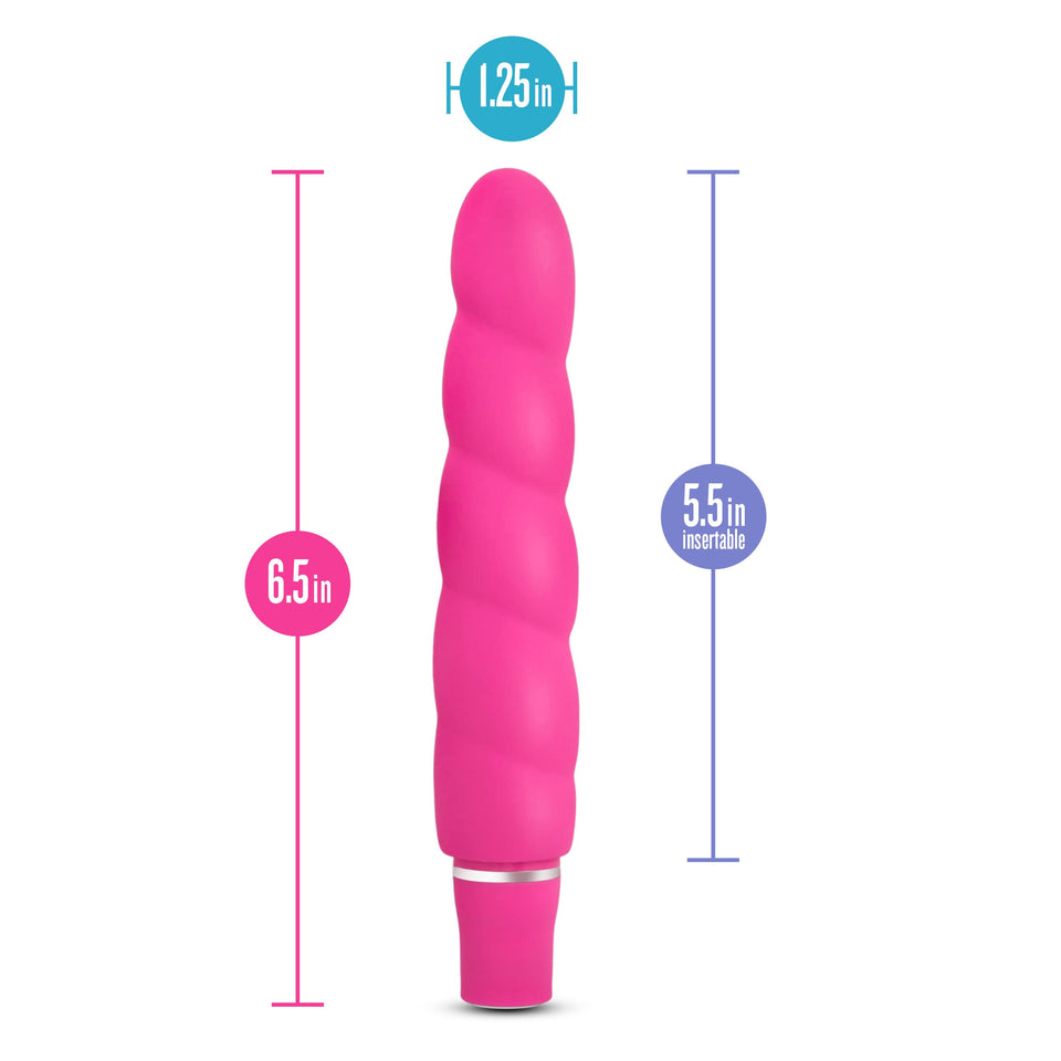 Blush Luxe Anastasia - 6 1/2 Inch 10 Vibrating Functions Spiral Platinum Silicone Aa Battery Powered Vibrator - Ribbed Stimulato