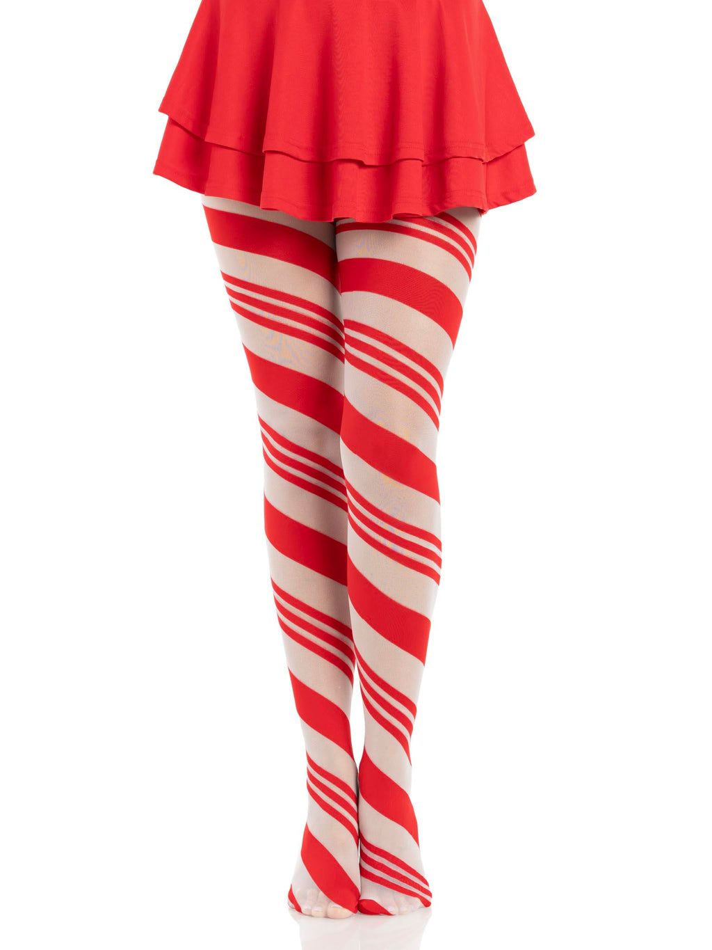 Spandex sheer candy striped pantyhose O/S RED/WHITE