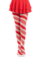 Spandex sheer candy striped pantyhose O/S RED/WHITE