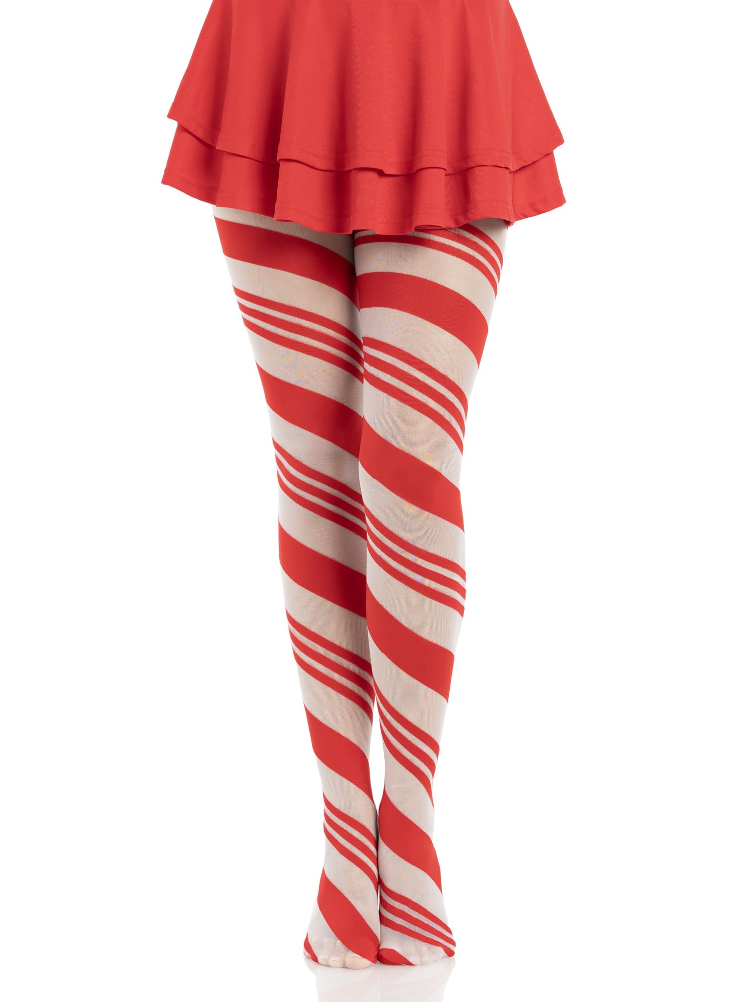 Spandex sheer candy striped pantyhose O/S RED/WHITE