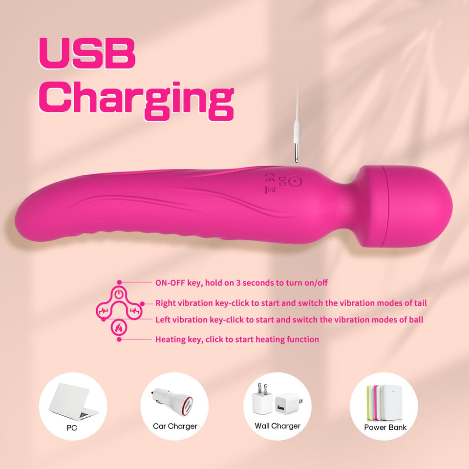 G Spot Vibrator Wand, Heating Function Sex Wand Massager for Clitoris, G-spot Stimulation, Waterproof Dildo Sex Toy with 7 Power