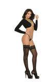 Elegant Moments Em-1185 Sheer Lace Top Thigh Hi With Floral Applique Black / O/S