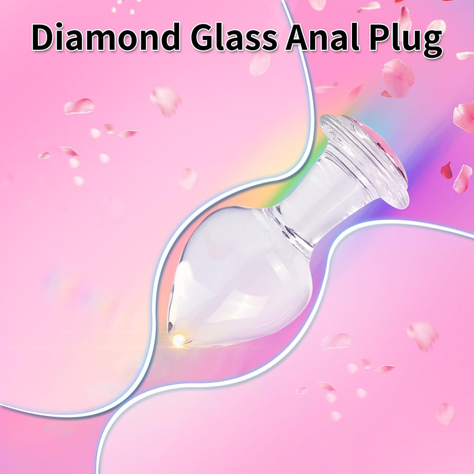 Crystal Glass Anal Plug with Luxury Jewelry Butt Plug Fetish Anus Stimulation Unisex Adult Anal Sex Toy (Pink, L)