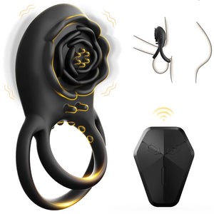 Vibrating Cock Ring Adult Sex Toys for Men, Silicone Penis Ring with Rose Clitoral Vibrator Couples Sex Toys, 8 Vibrations Adult