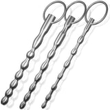 Urethral Sounds Set - 3 PCS Stainless Steel Bumpy Penis Plug Dilator with Safe Ring - Masturbation Rod Sex Toy for Men