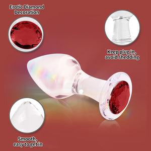 Crystal Glass Anal Plug with Luxury Jewelry Butt Plug Fetish Anus Stimulation Unisex Adult Anal Sex Toy (Red, S)