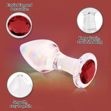 Crystal Glass Anal Plug with Luxury Jewelry Butt Plug Fetish Anus Stimulation Unisex Adult Anal Sex Toy (Red, S)
